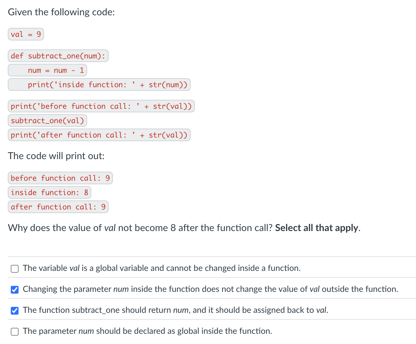 Given the following code: def subtract _ one (