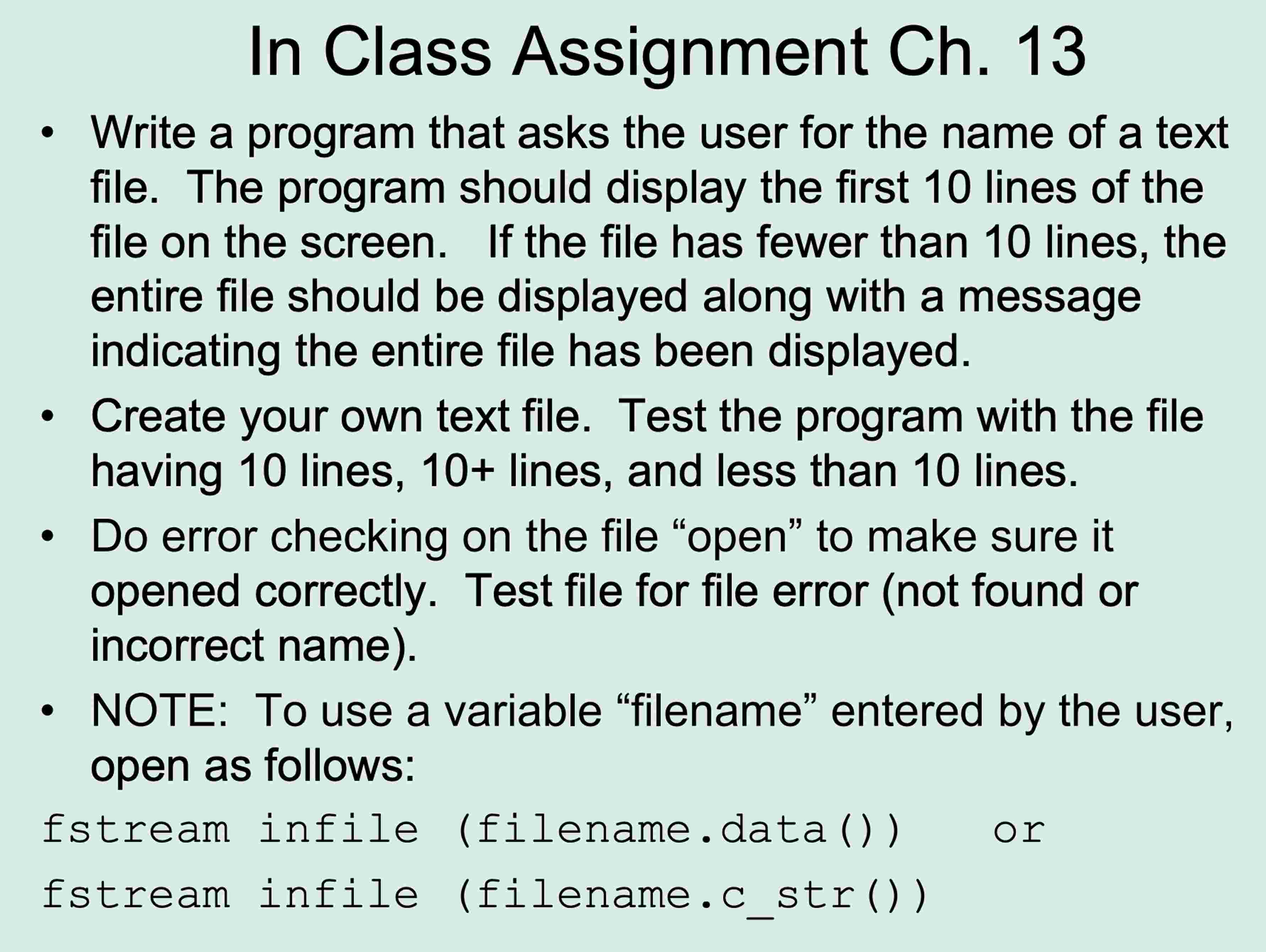 In Class Assignment Ch . 1 3 ( C + + ) - Write a