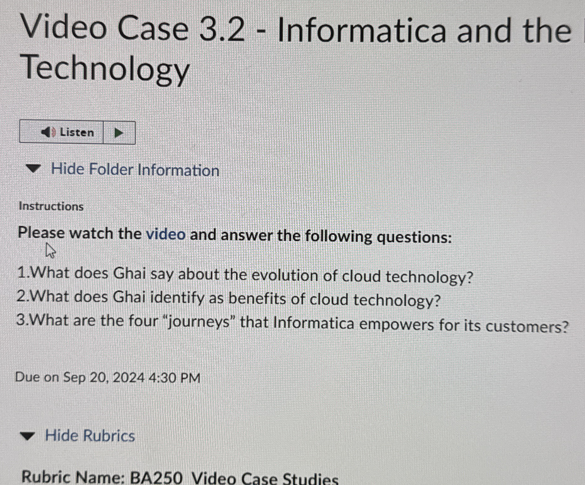 Video Case 3 . 2 - Informatica and the Technology