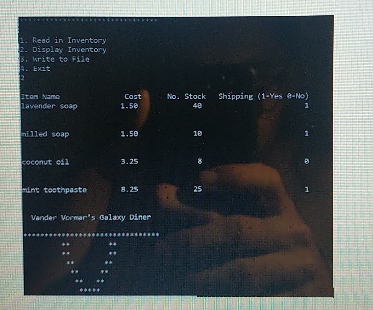 Module 6 assignment Read in Inventory Display