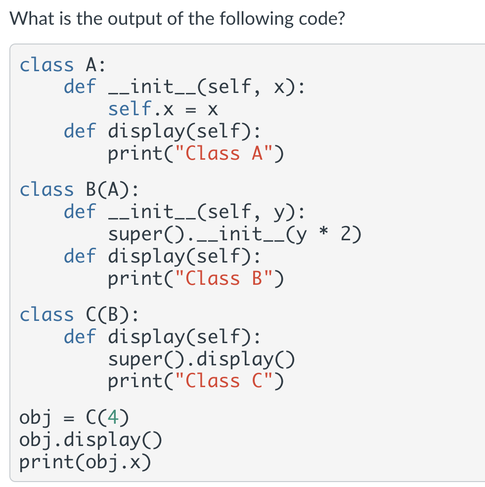 What is the output of the following code? ` ` `
