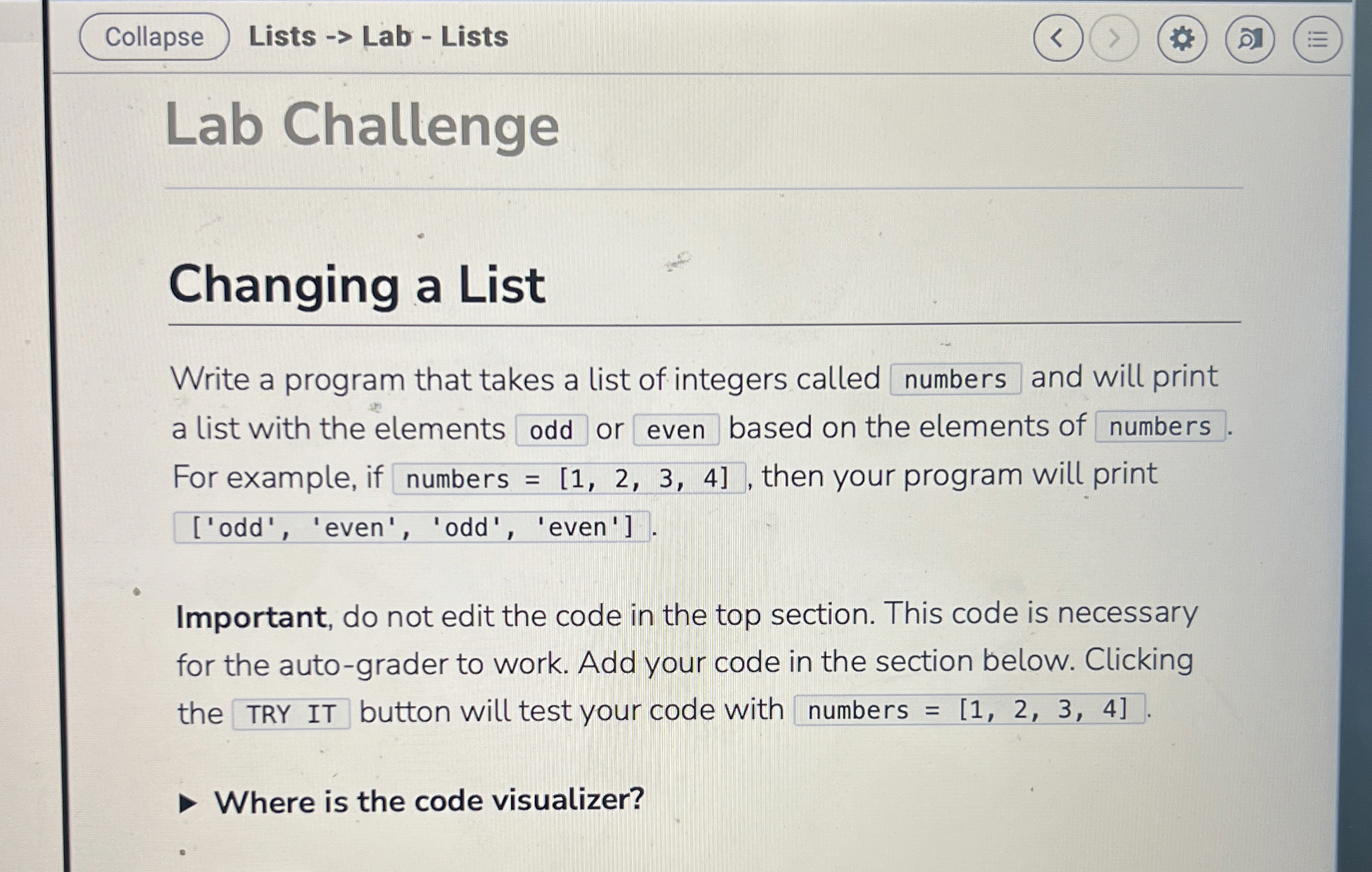 Changing a List Write a program that takes a list