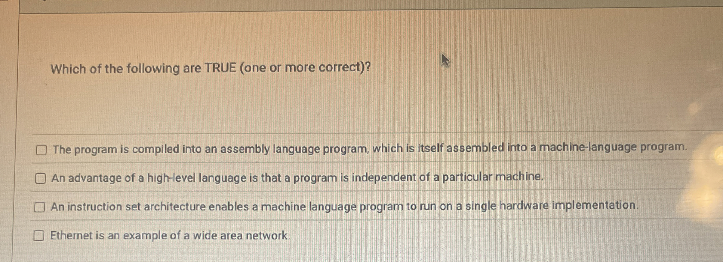 Which of the following are TRUE ( one or more