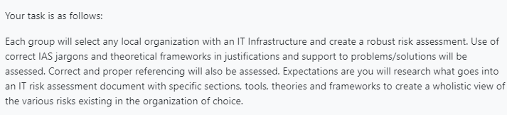 Your task is as follows: Each group will select