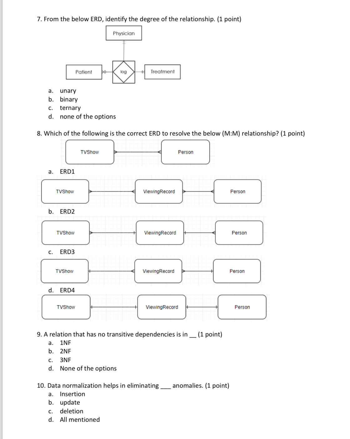 From the below ERD, identify the degree of the