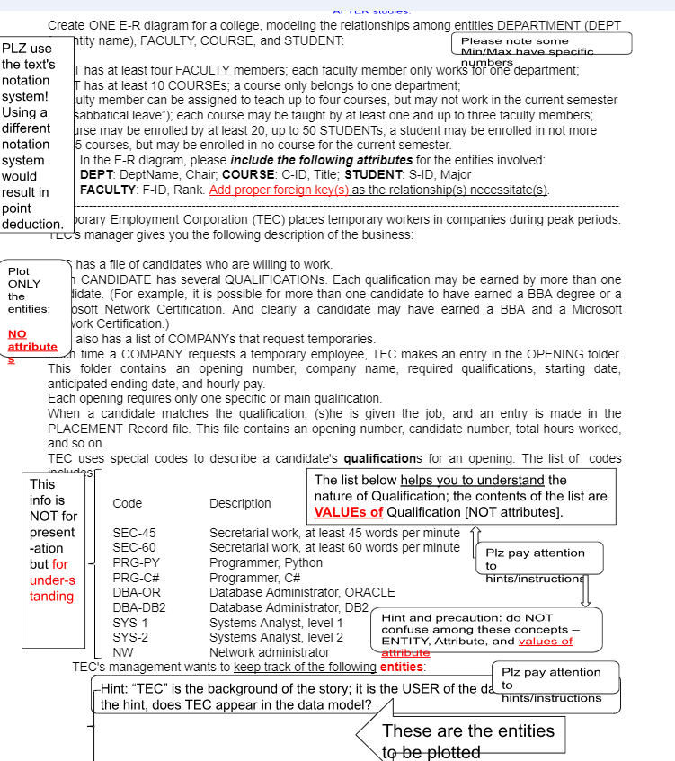 with diagram Create ONE E - R diagram for a