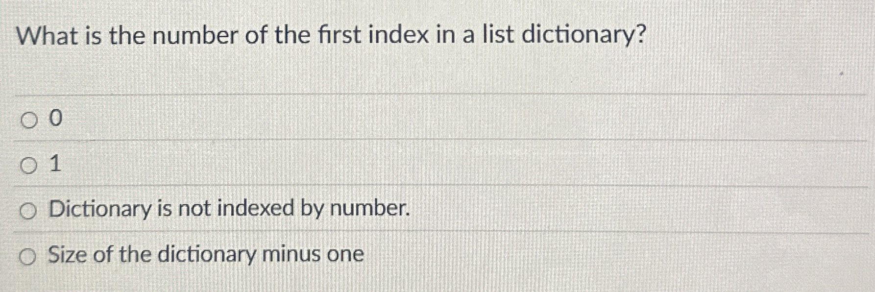 What is the number of the first index in a list