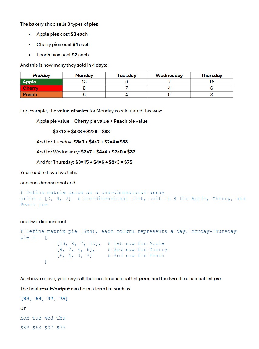 Written in Python: The bakery shop sells 3 types