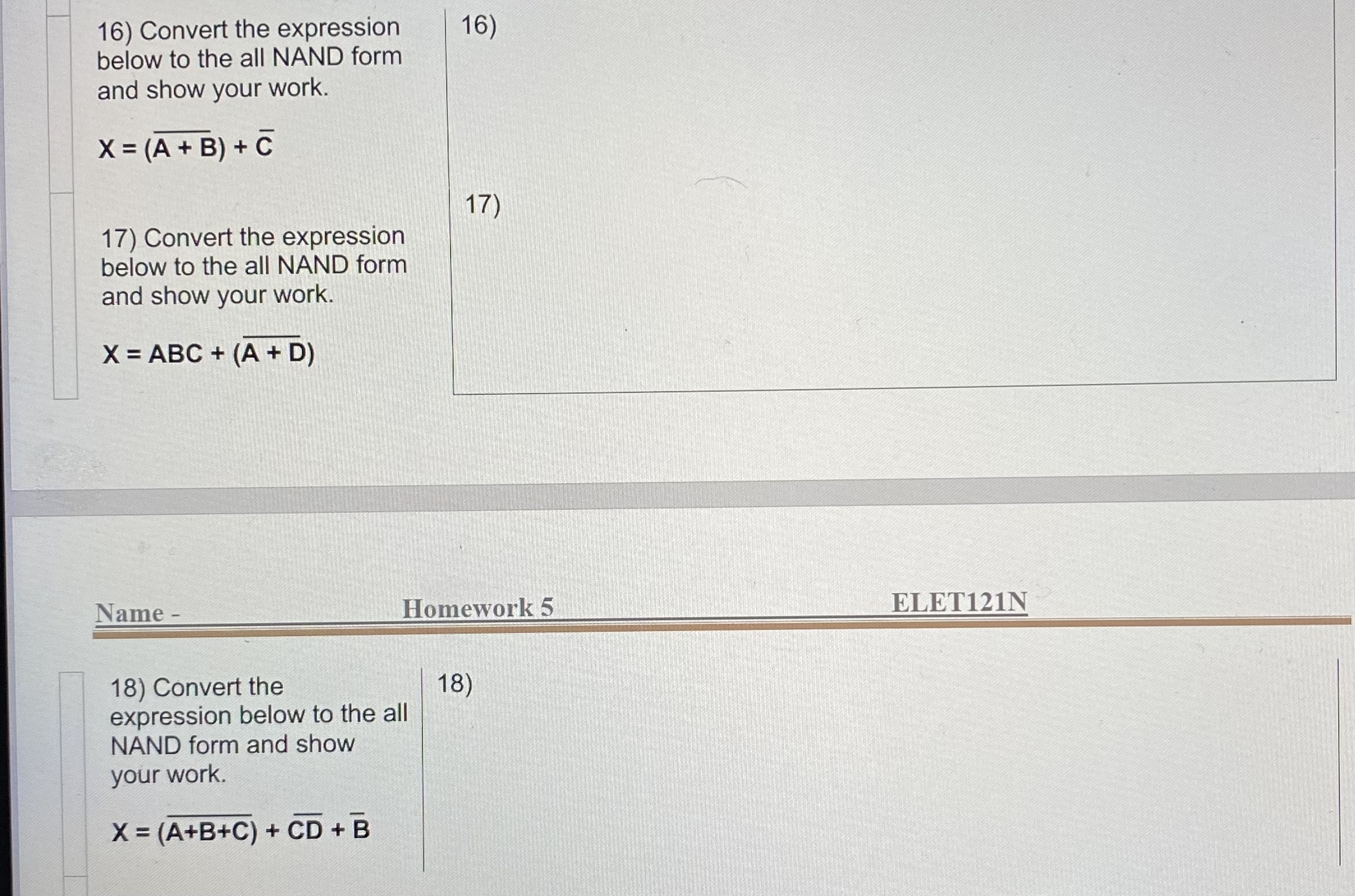 Convert the expression below to the all NAND form