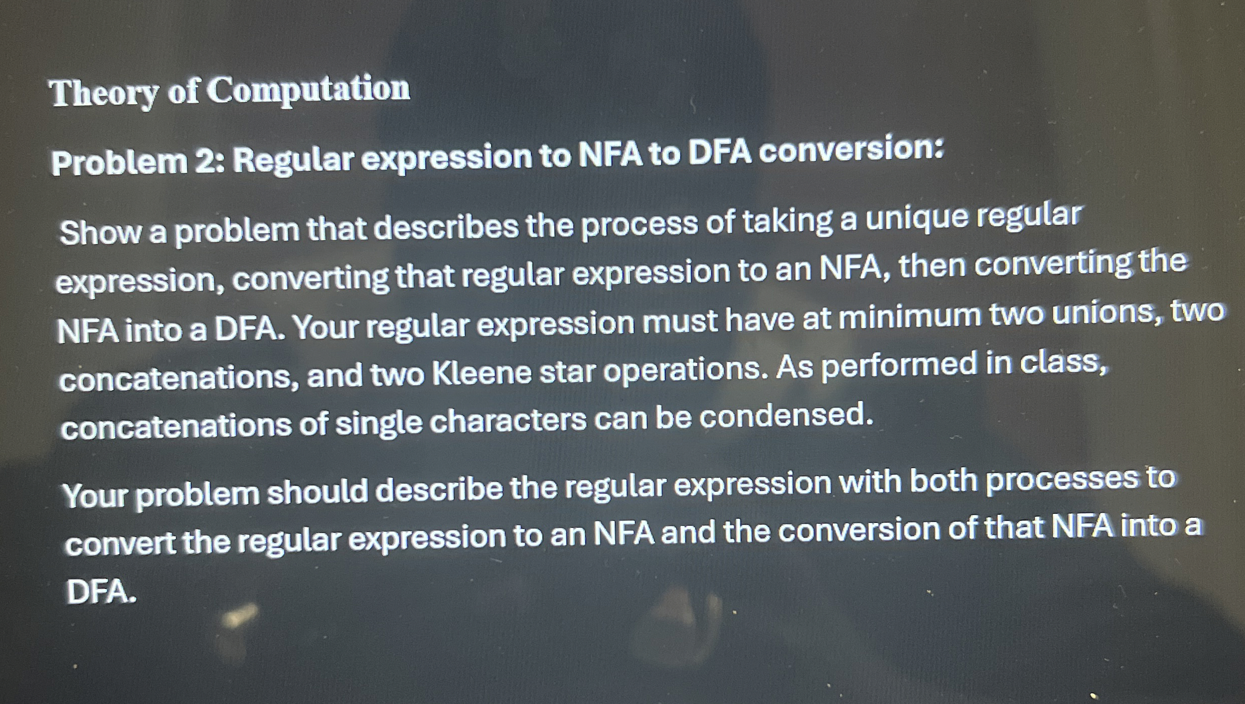 Theory of Computation Problem 2 : Regular