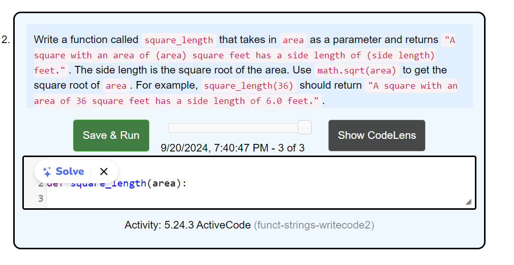 Write a function called square _ length that