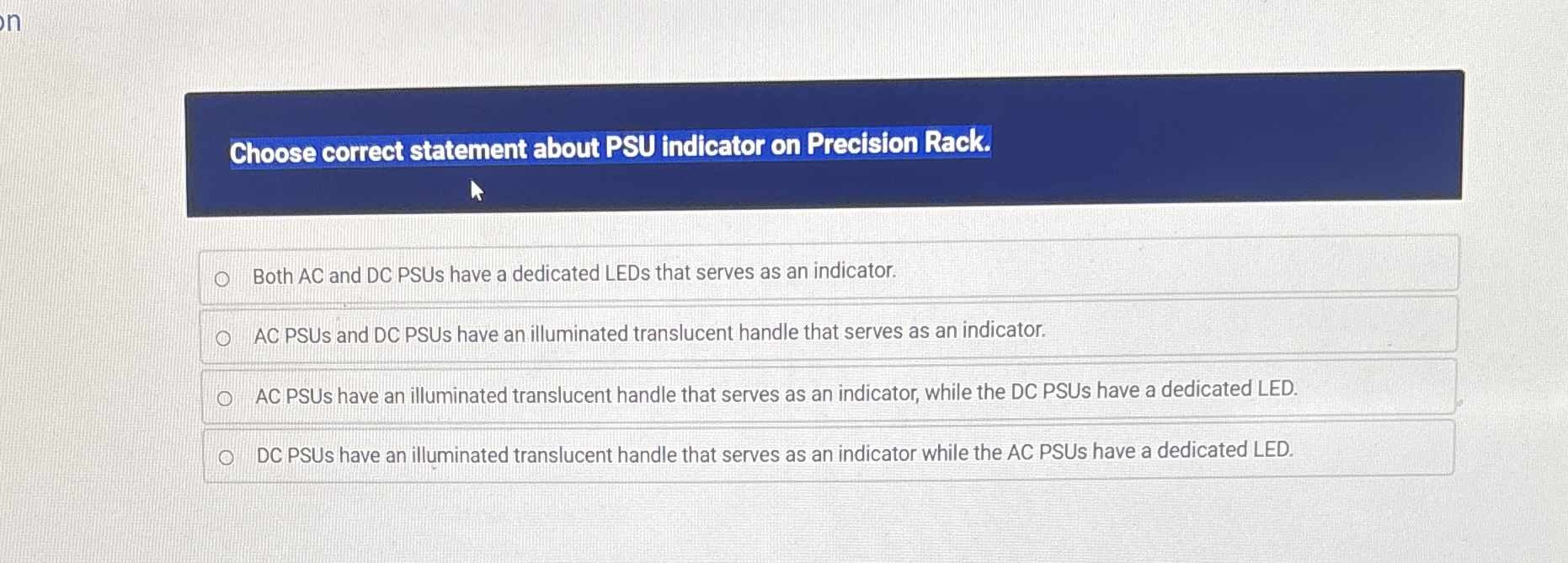 Choose correct statement about PSU indicator on