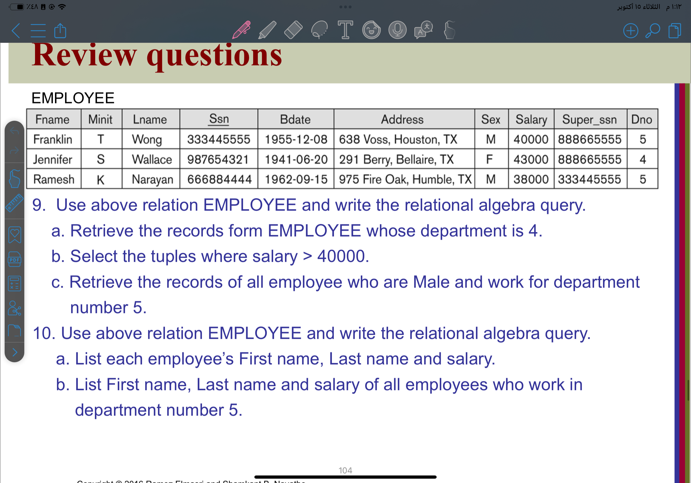 How to solve Review questions EMPLOYEE Use above