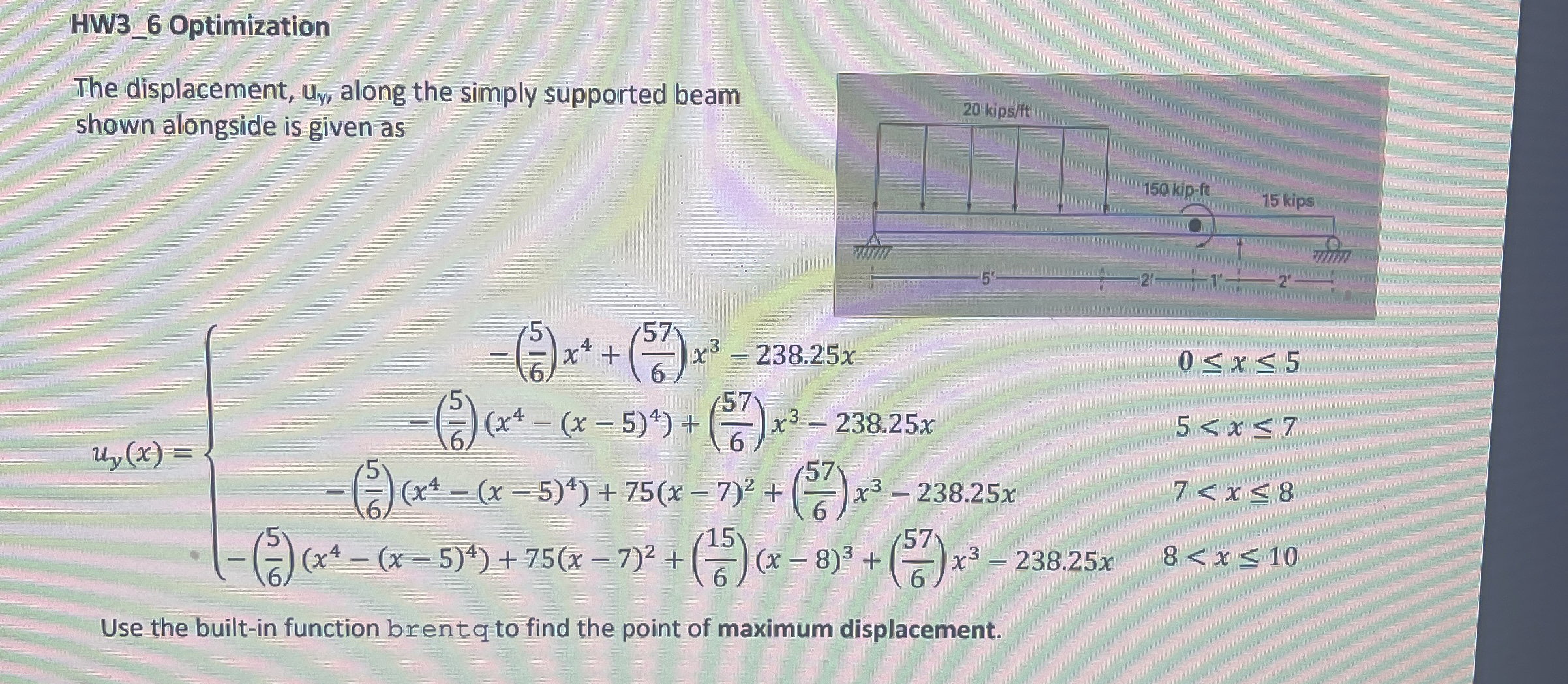 HW 3 _ 6 Optimization The displacement, u y ,