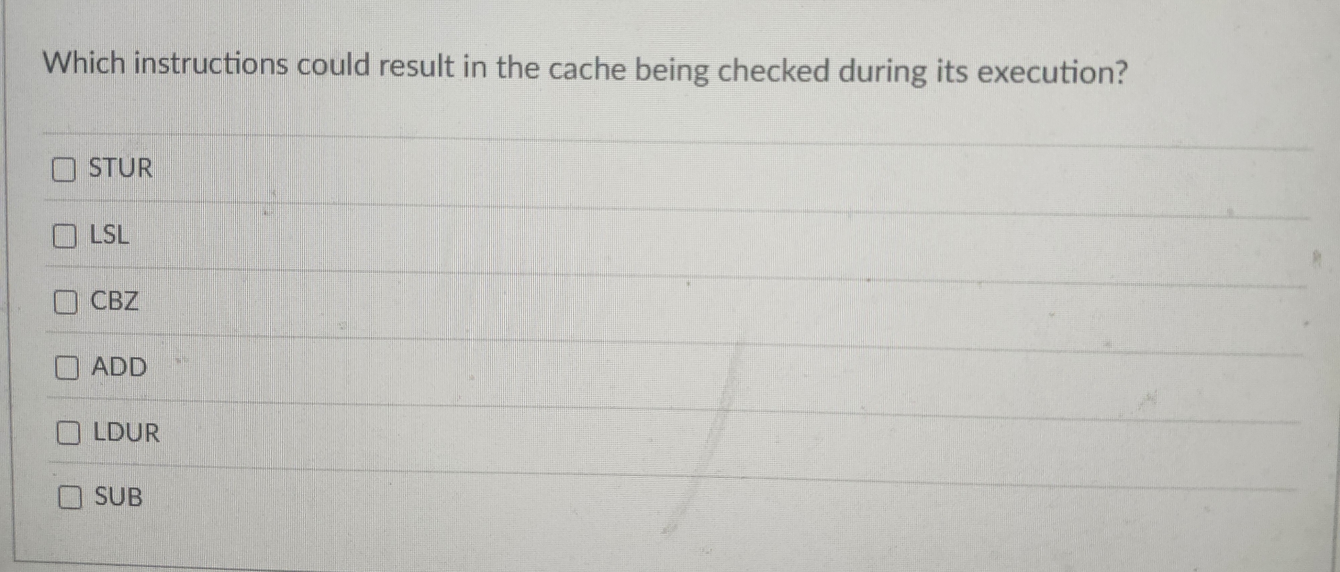 Which instructions could result in the cache