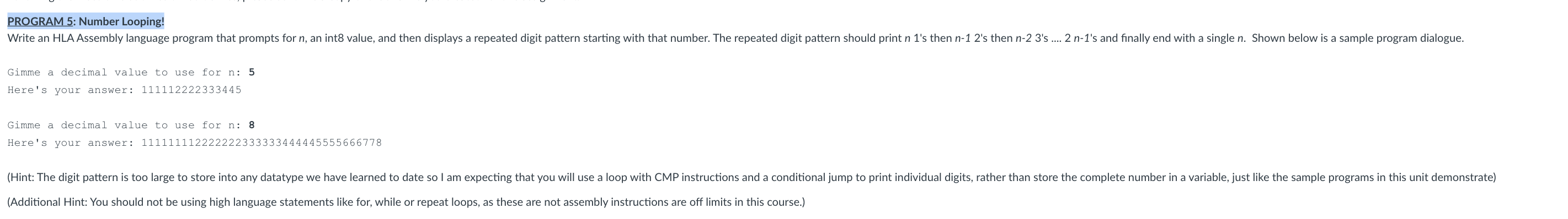 PROGRAM 5 : Number Looping! Gimme a decimal value