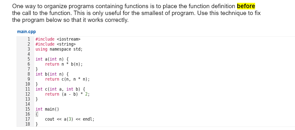 Show me the steps to solve I need this in c + +