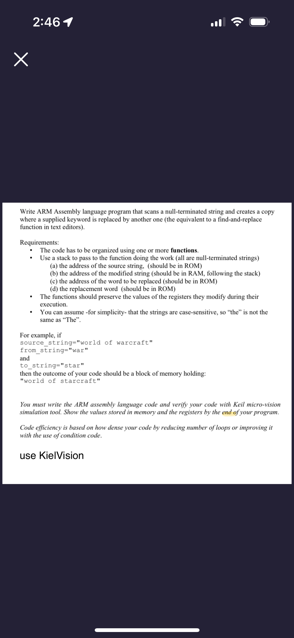 2 : 4 6 4 Write ARM Assembly language Show screen