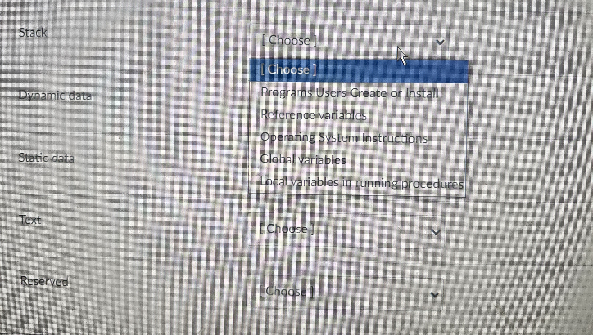 Stack [ Choose ] [ Choose ] Dynamic data Static