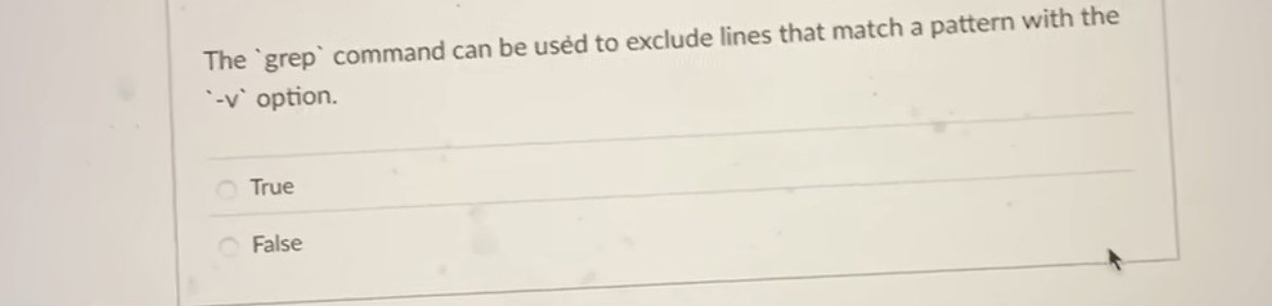 The 'grep' command can be used to exclude lines