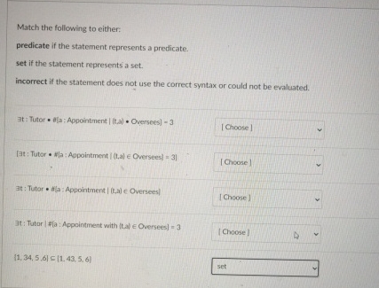 Match the following to either: predicate if the