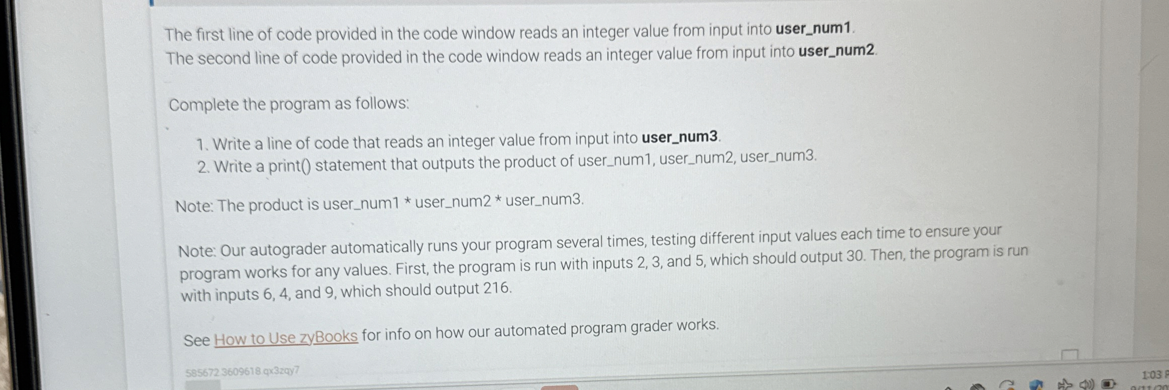 The first line of code provided in the code