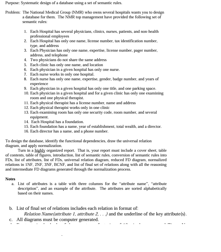 Purpose: Systematic design of a database using a