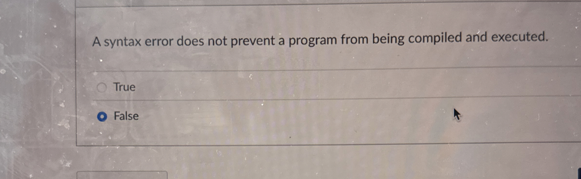 A syntax error does not prevent a program from