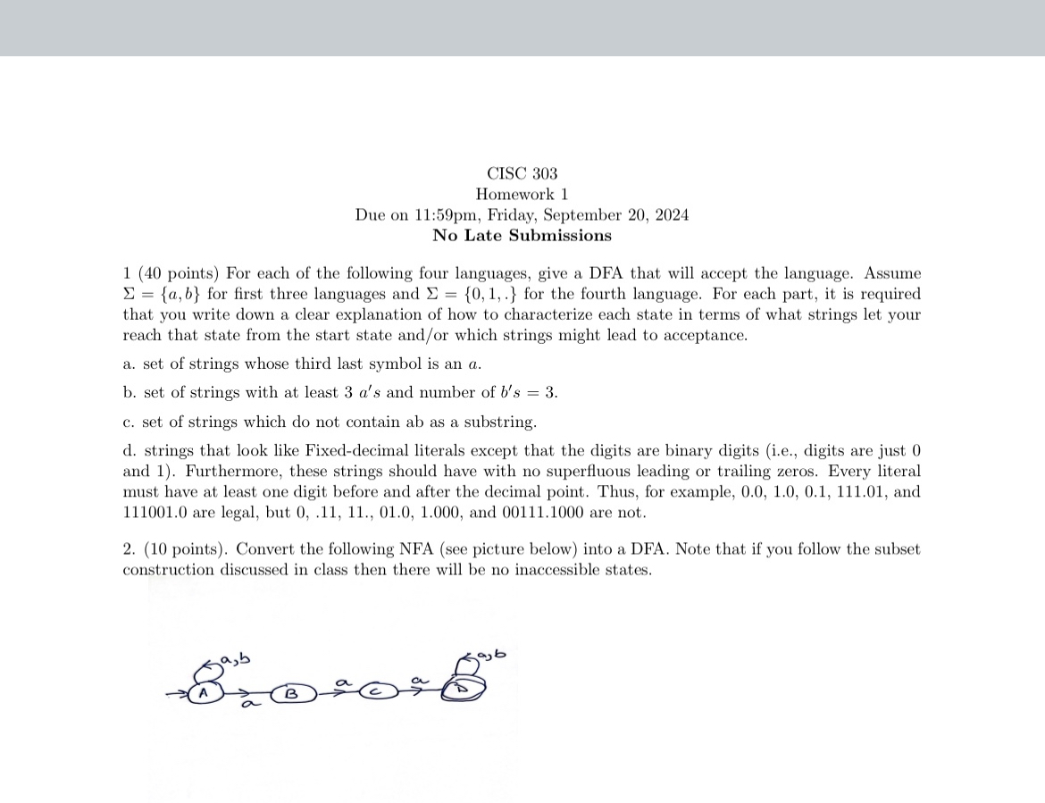 No Late Submissions 1 ( 4 0 points ) For each of