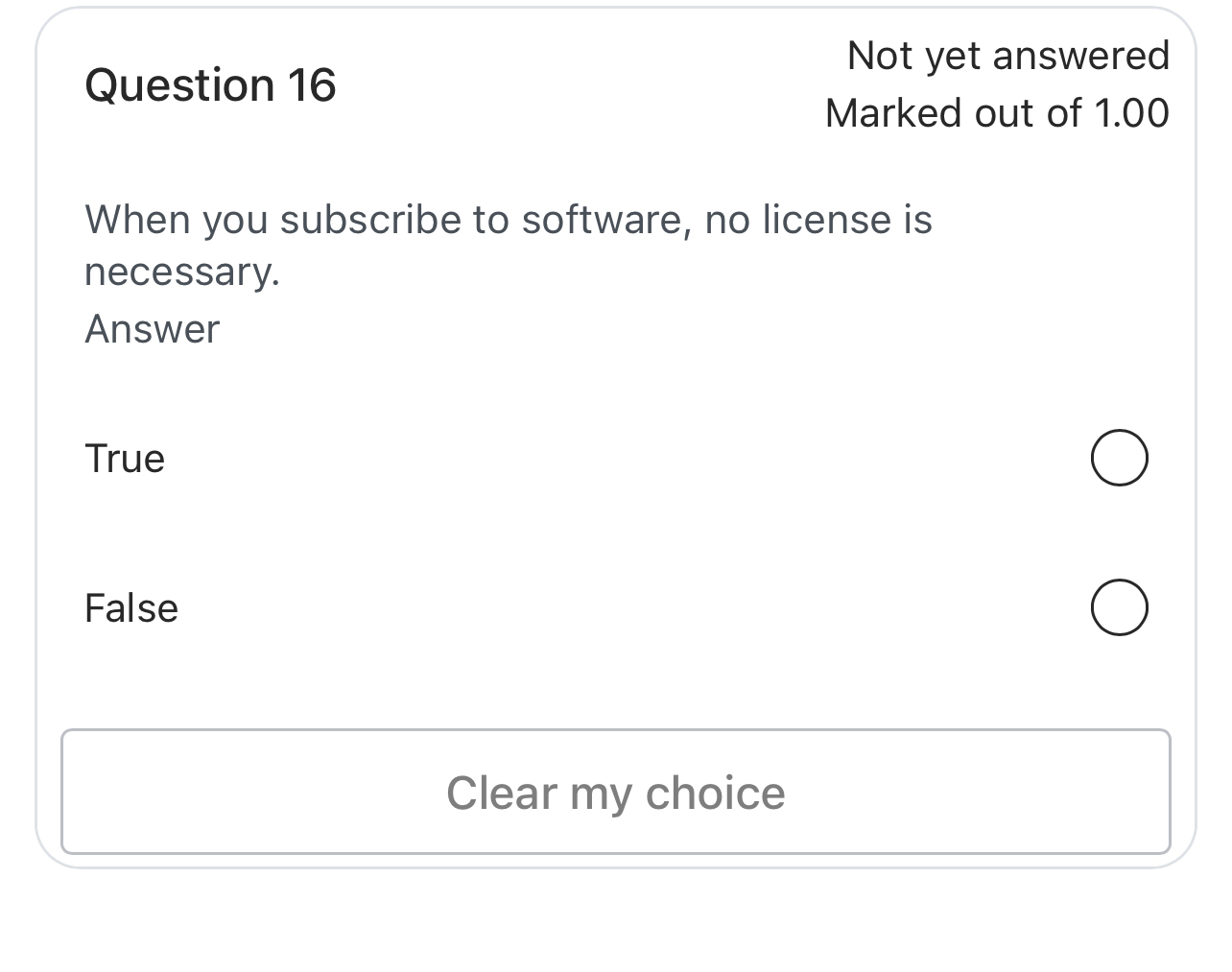 Question 1 6 Not yet answered Marked out of 1 . 0