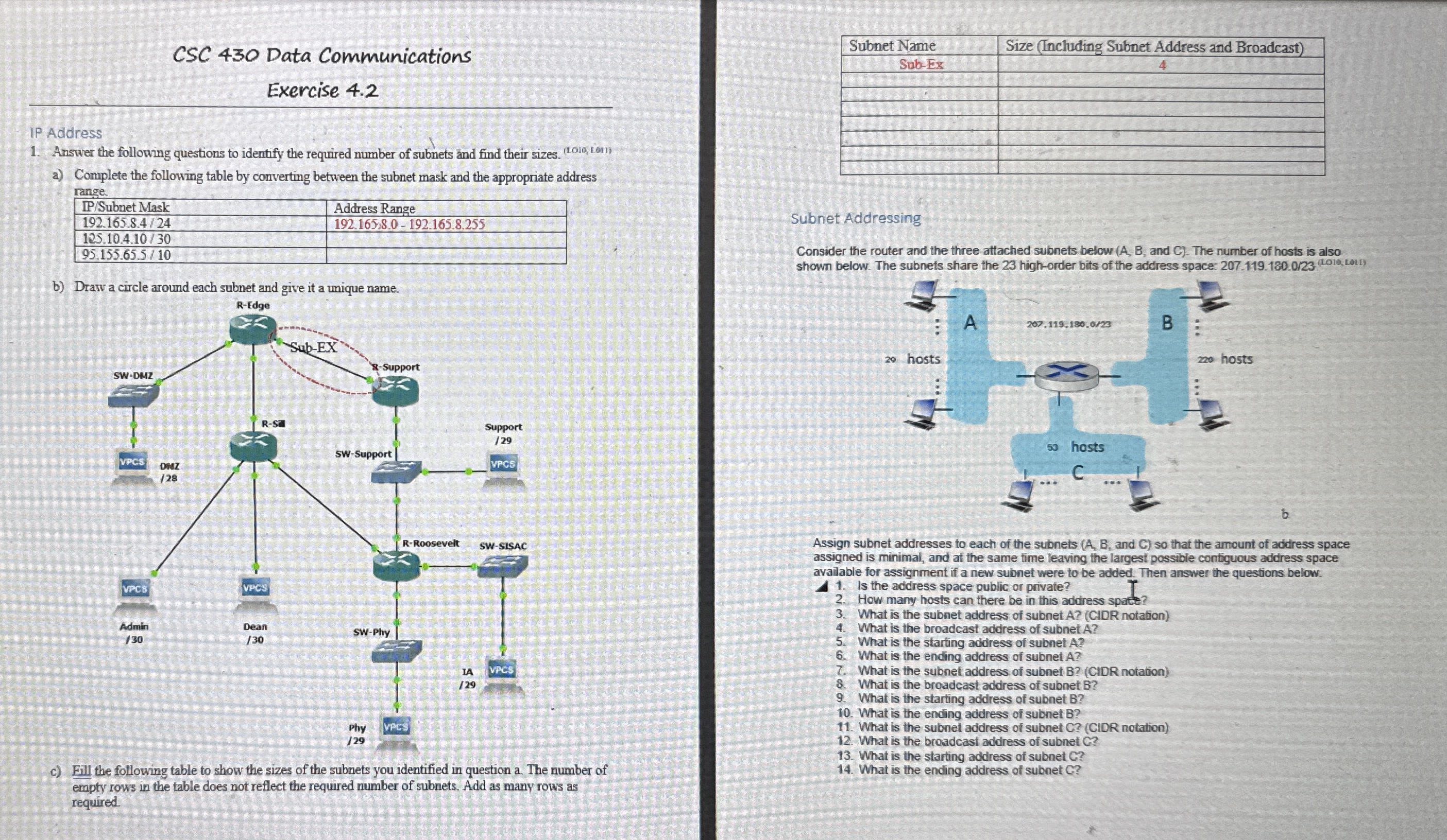 CSC 4 3 0 Data Communications Exercise 4 . 2 IP