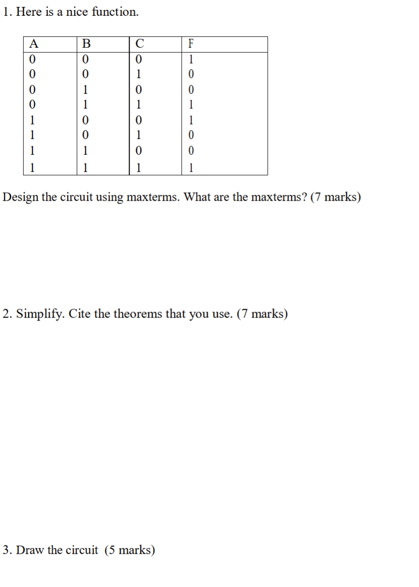 Here is a nice function. Design the circuit using