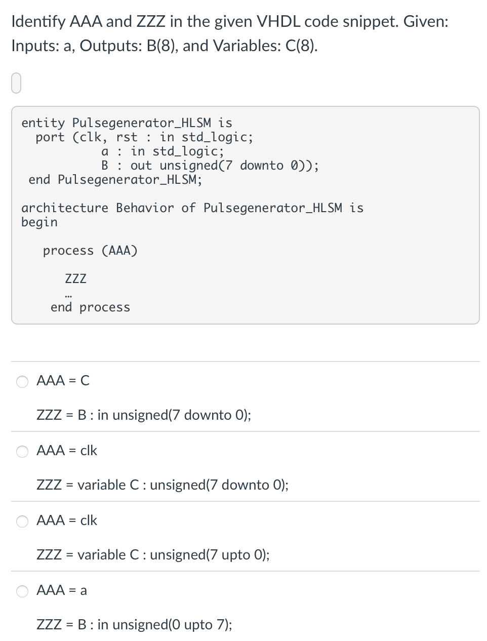 Identify AAA and ZZZ in the given VHDL code