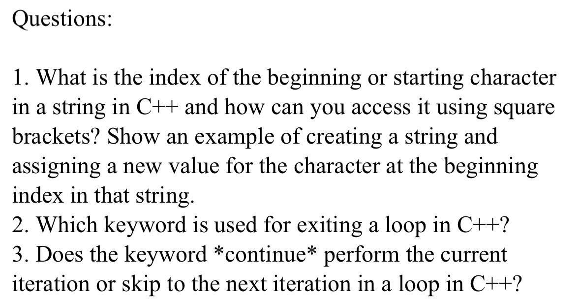 Questions: What is the index of the beginning or