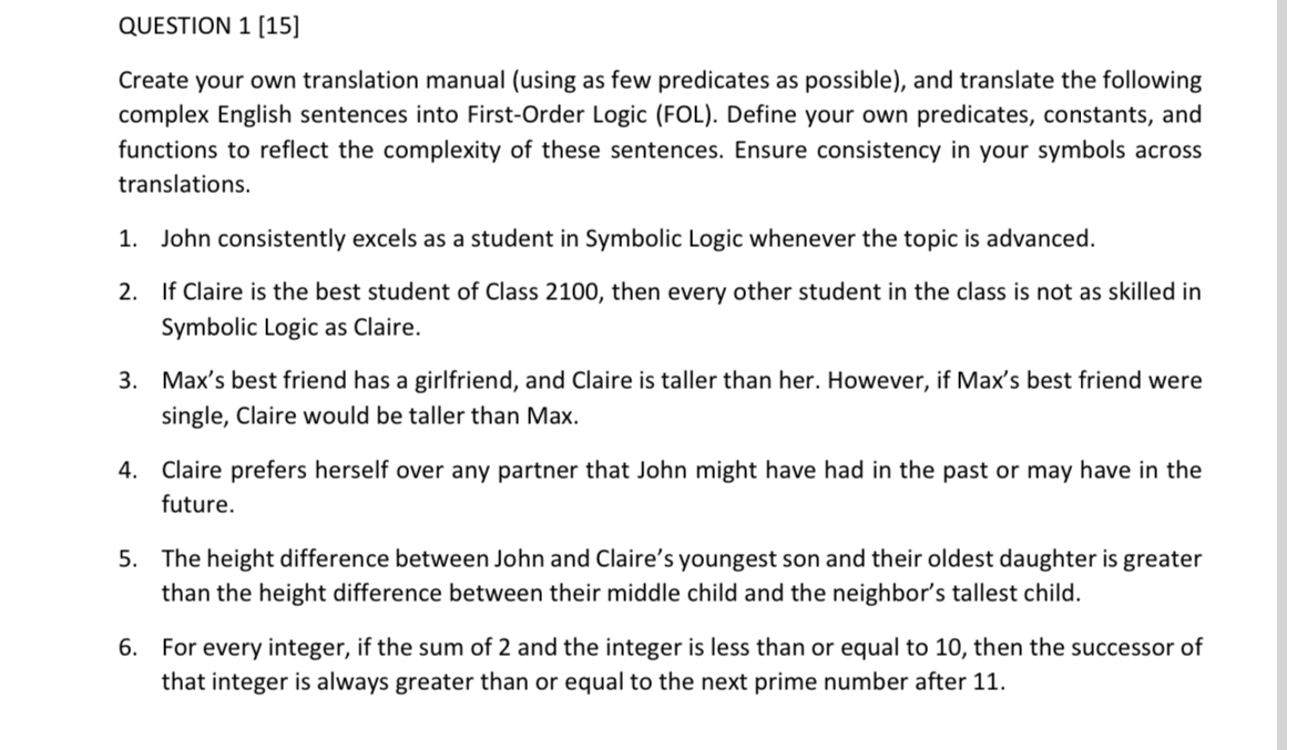 QUESTION 1 [ 1 5 ] Create your own translation