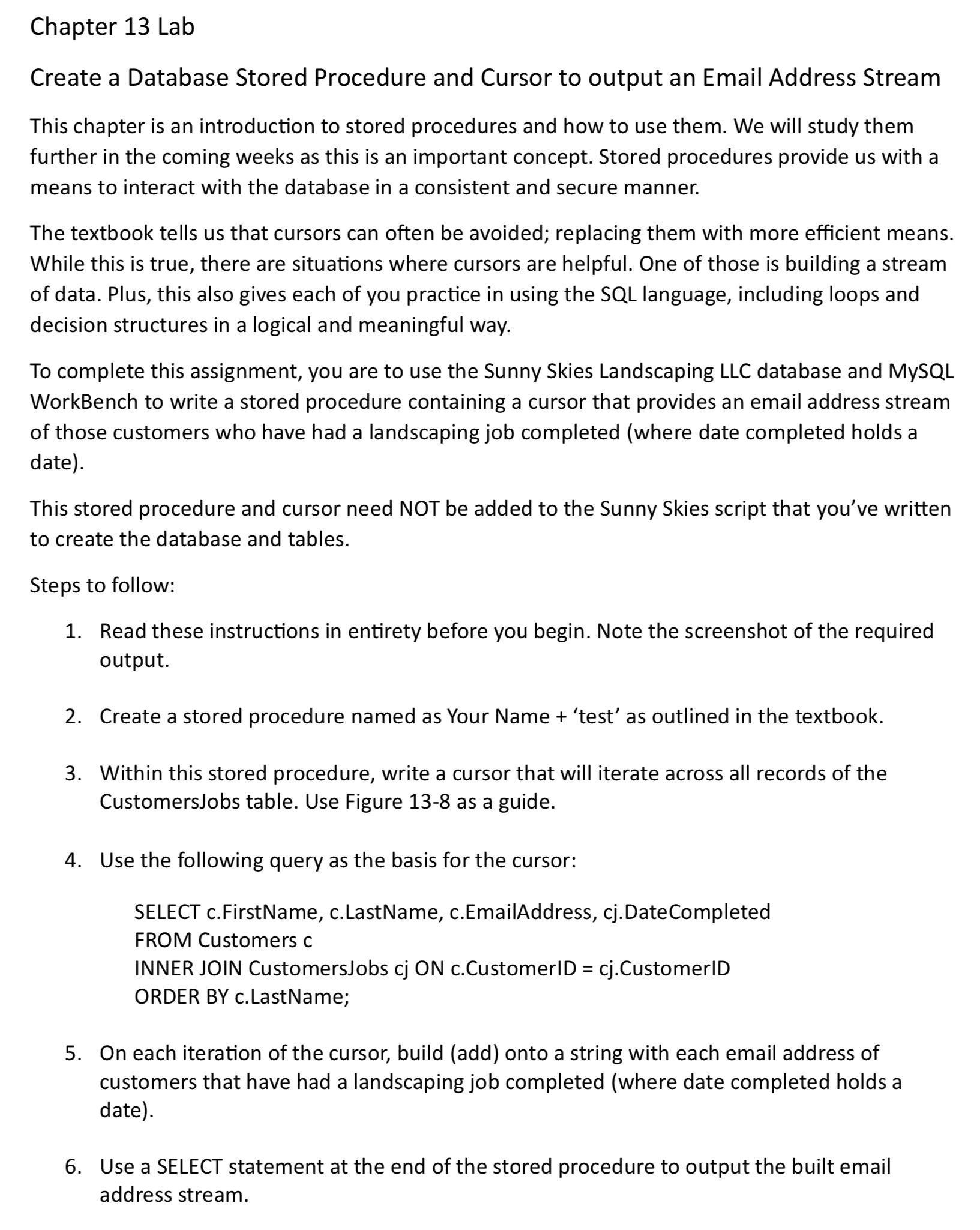 Chapter 1 3 Lab Create a Database Stored