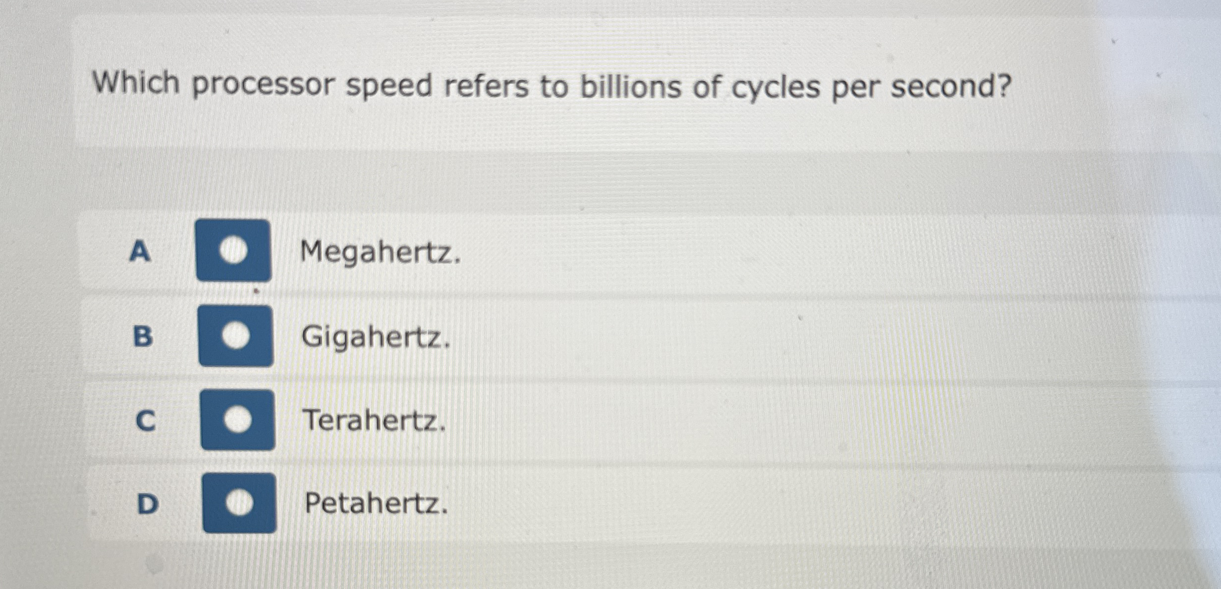 Which processor speed refers to billions of