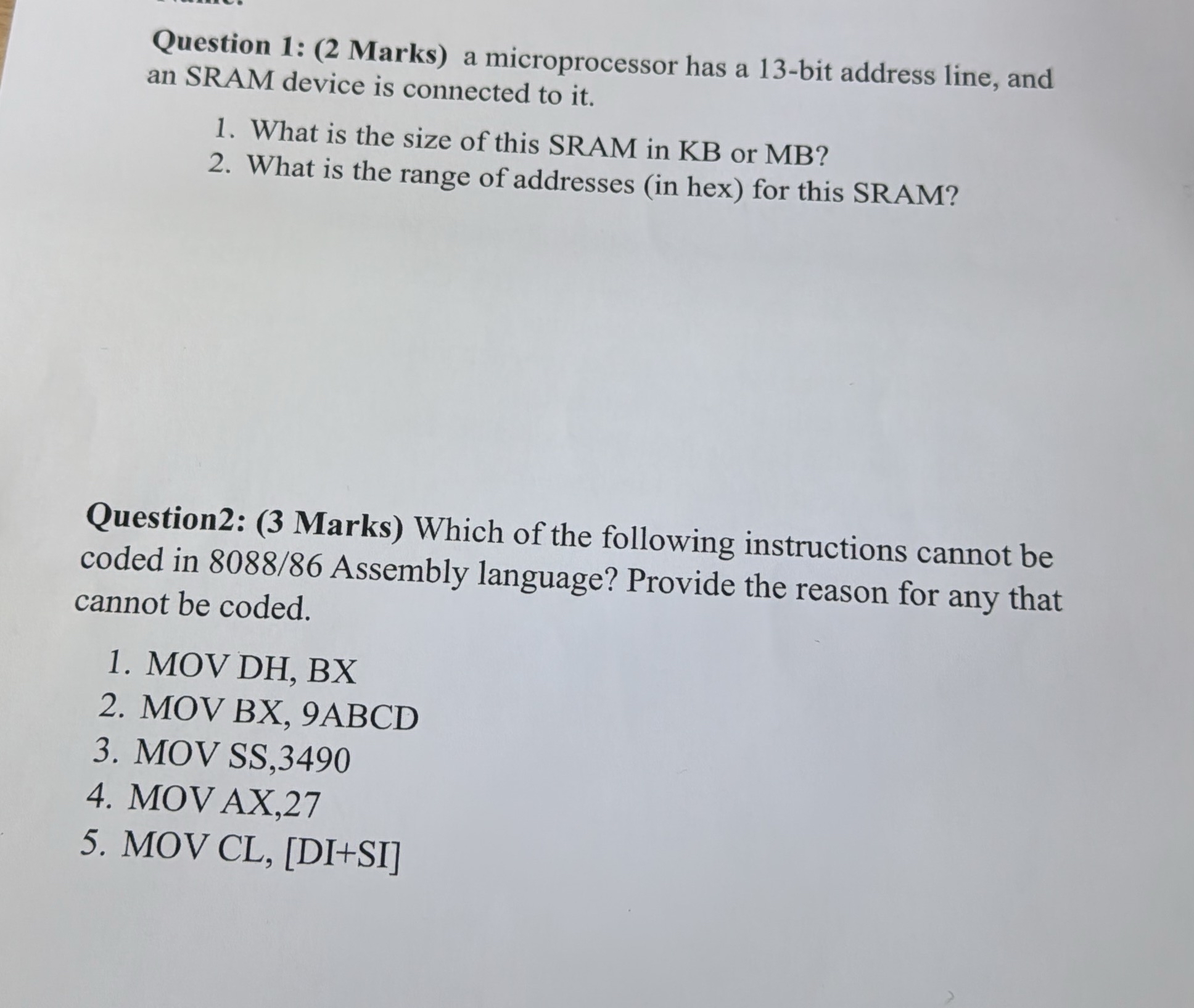 Question 1 : ( 2 Marks ) a microprocessor has a 1
