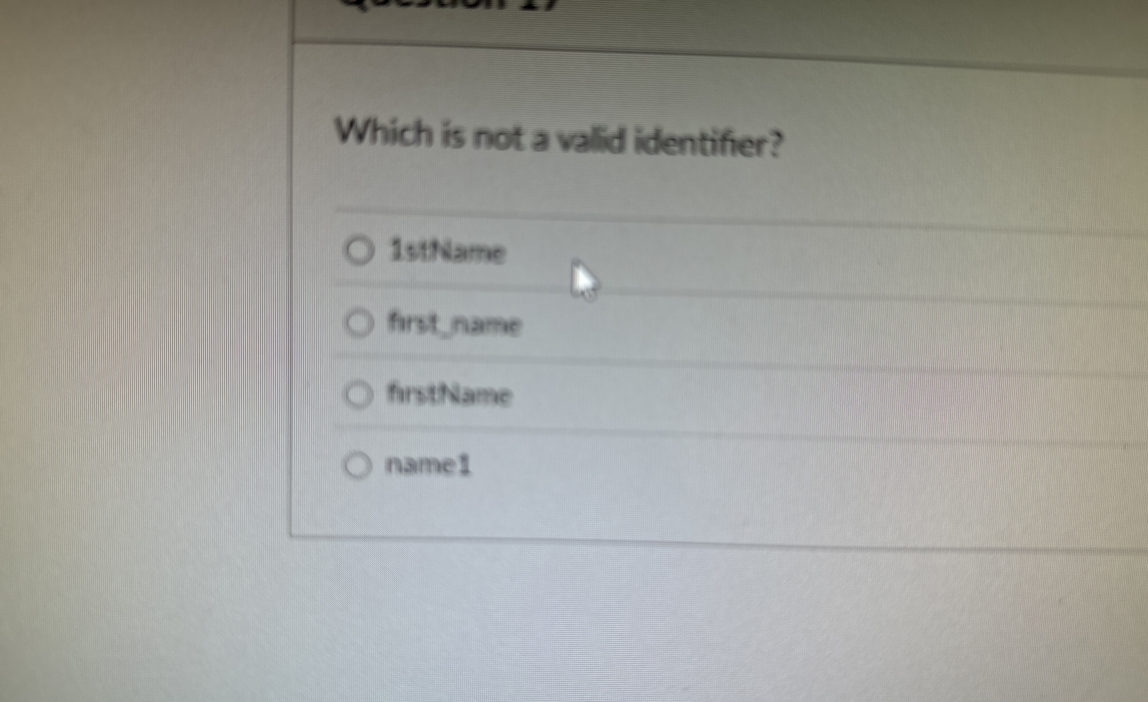 Which is not a valid identifier? 1 stName forst