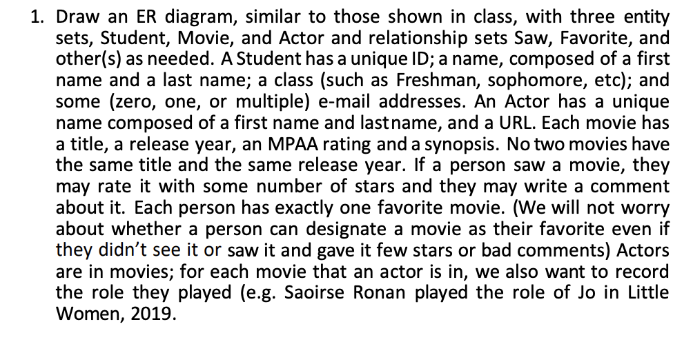 Draw an ER diagram, similar to those shown in