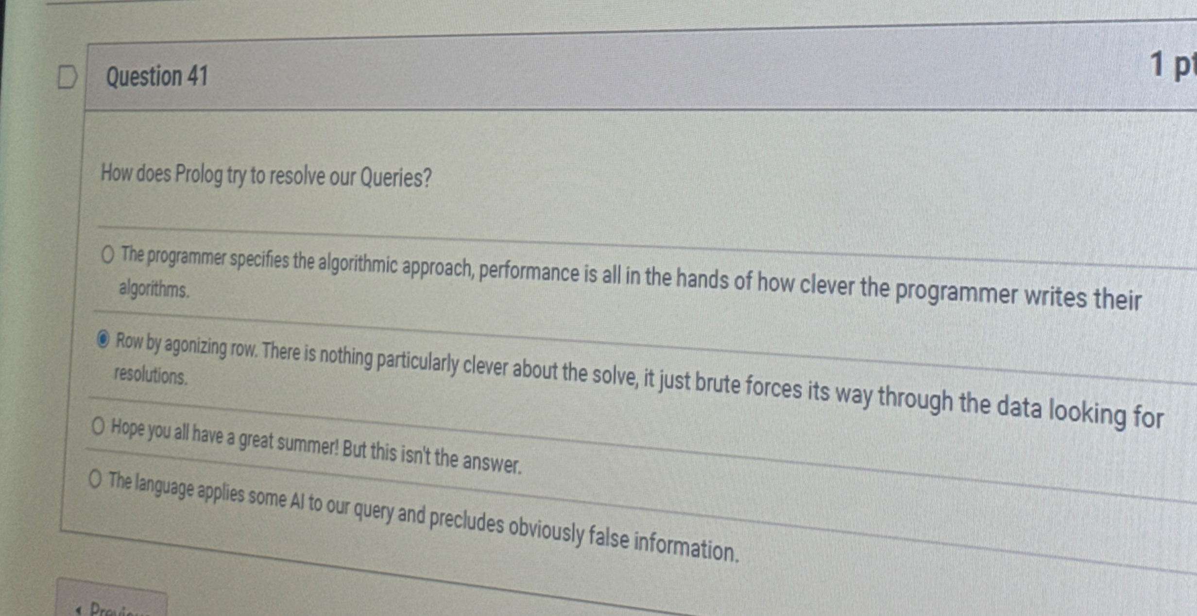 Question 4 1 1 p How does Prolog try to resolve