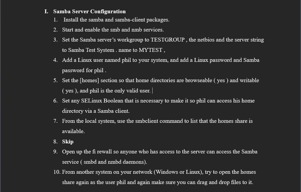 I. Samba Server Configuration 1 . Install the