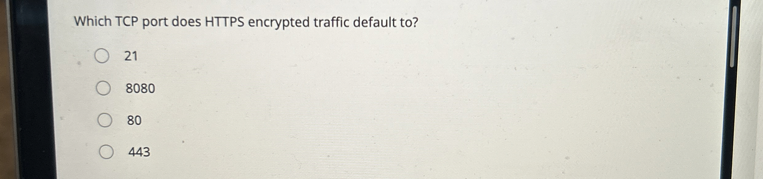 Which TCP port does HTTPS encrypted traffic