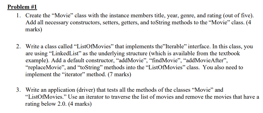 Problem # 1 Create the "Movie" class with the