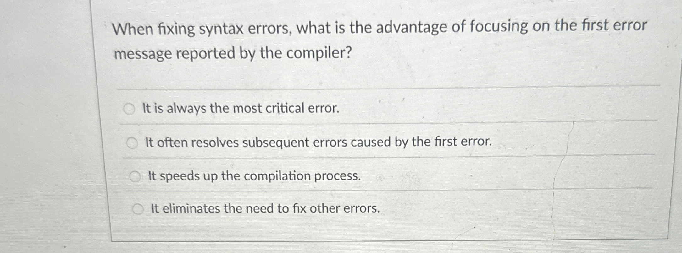 When fixing syntax errors, what is the advantage