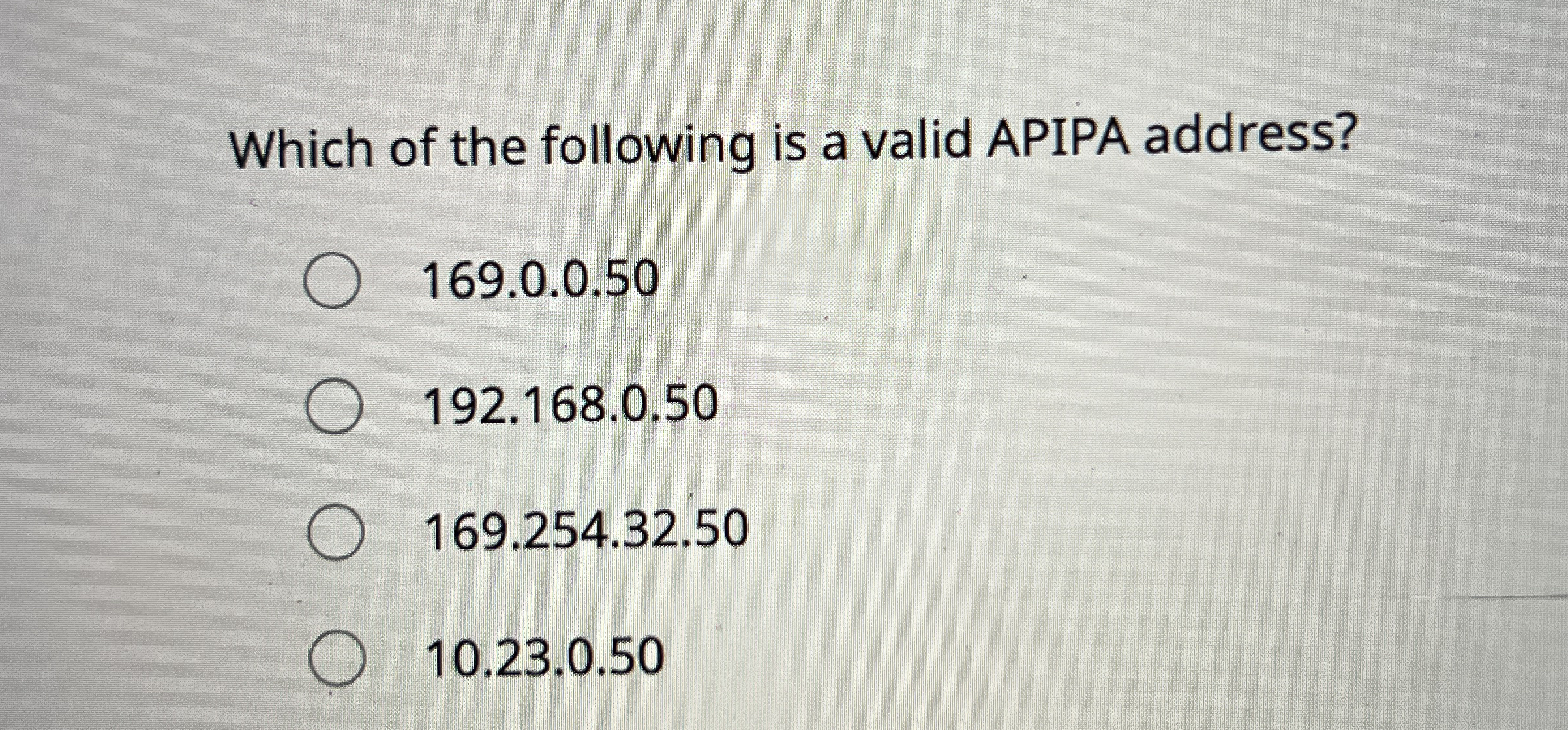 Which of the following is a valid APIPA address?