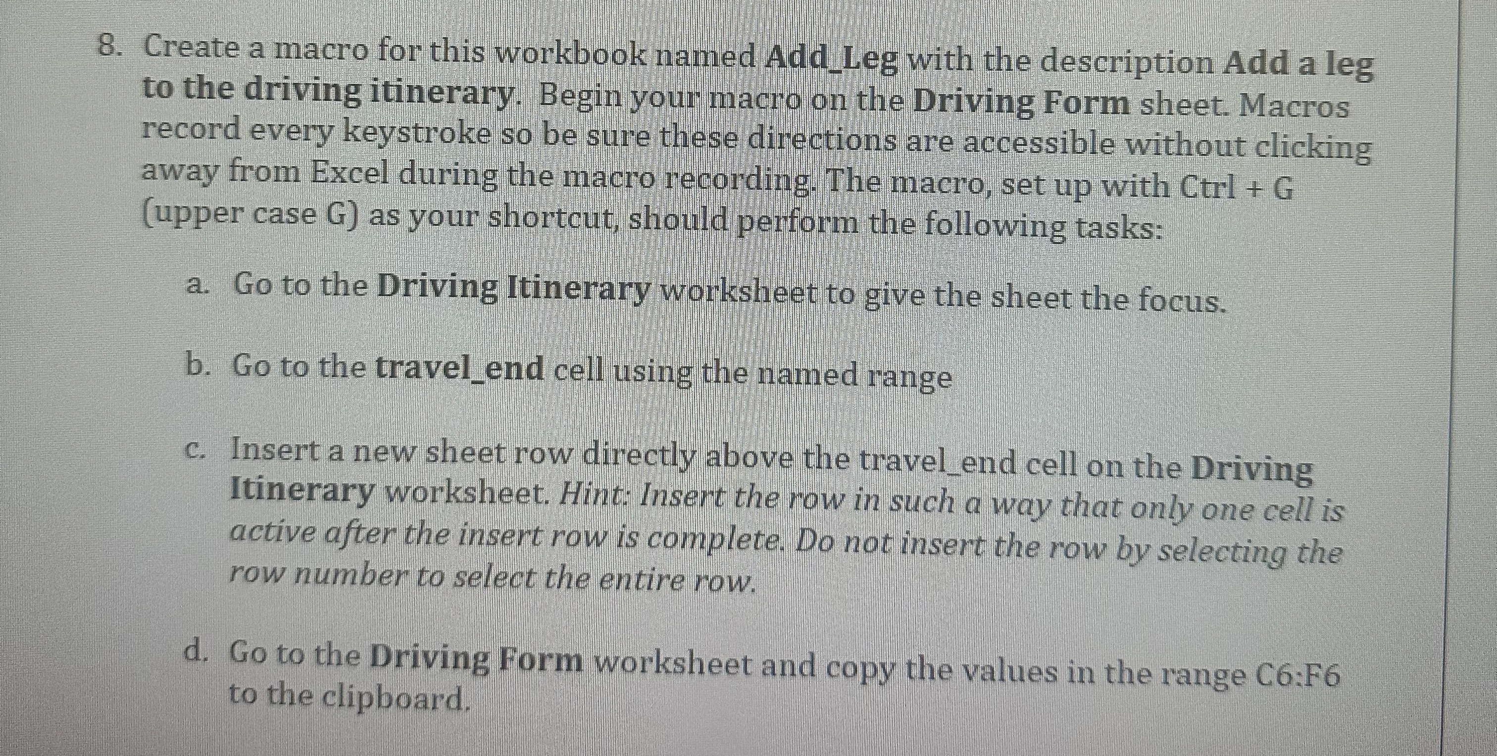 Create a macro for this workbook named Add _ Leg