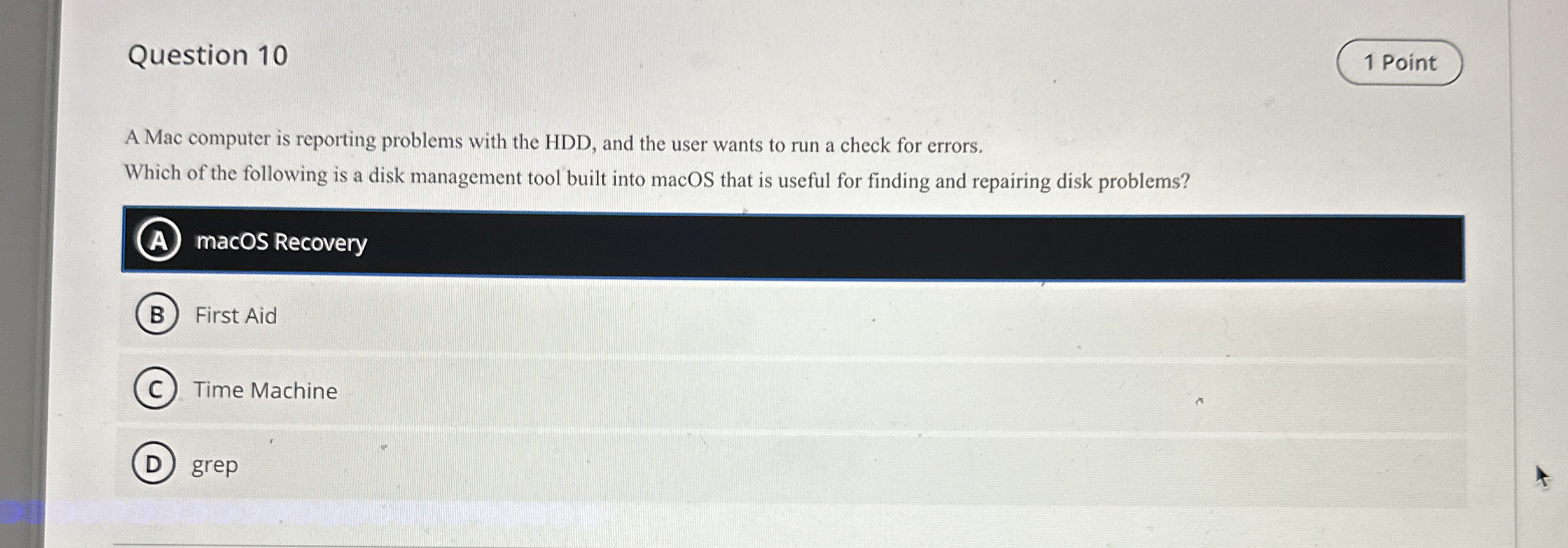 Question 1 0 A Mac computer is reporting problems