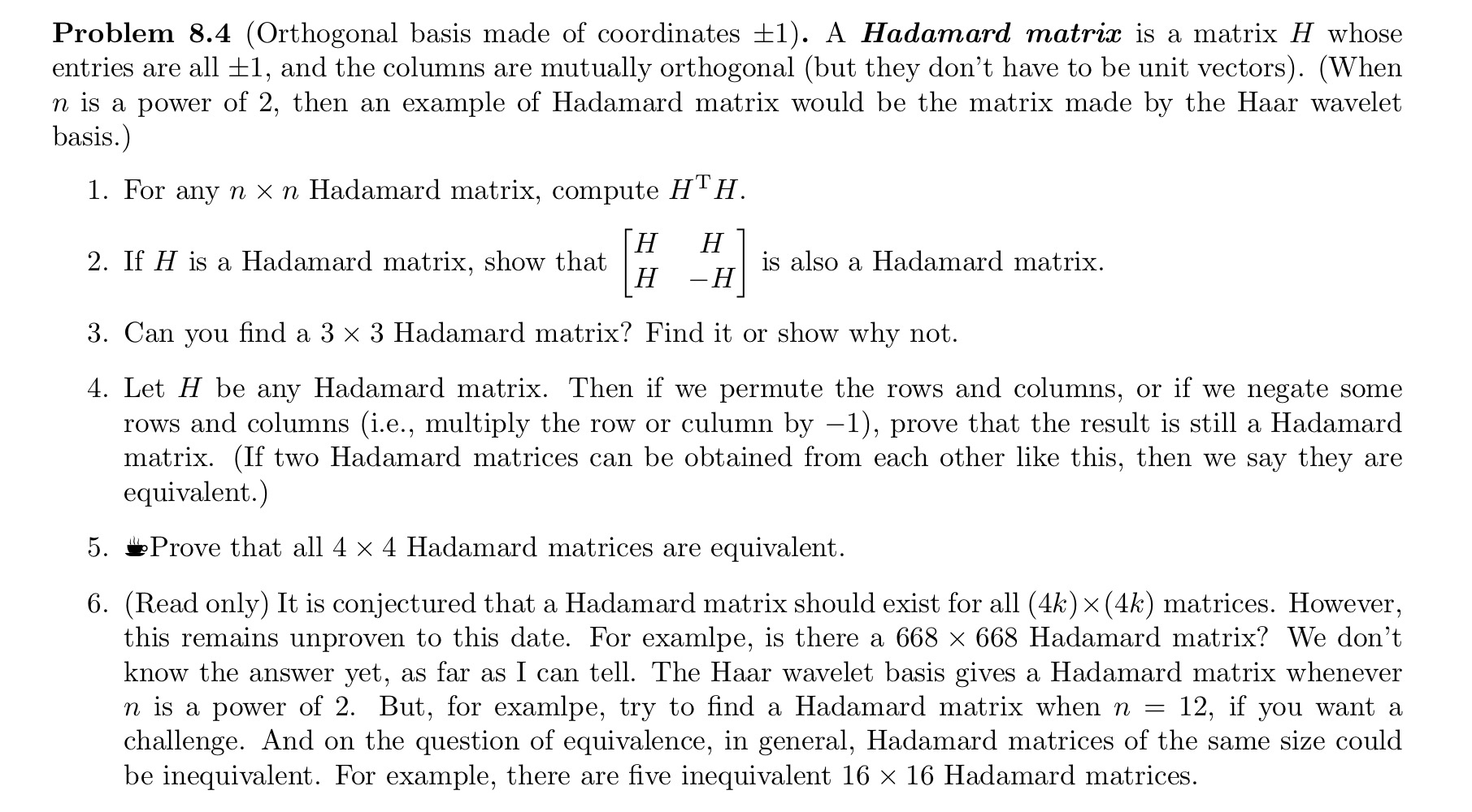 Problem 8 . 4 ( Orthogonal basis made of