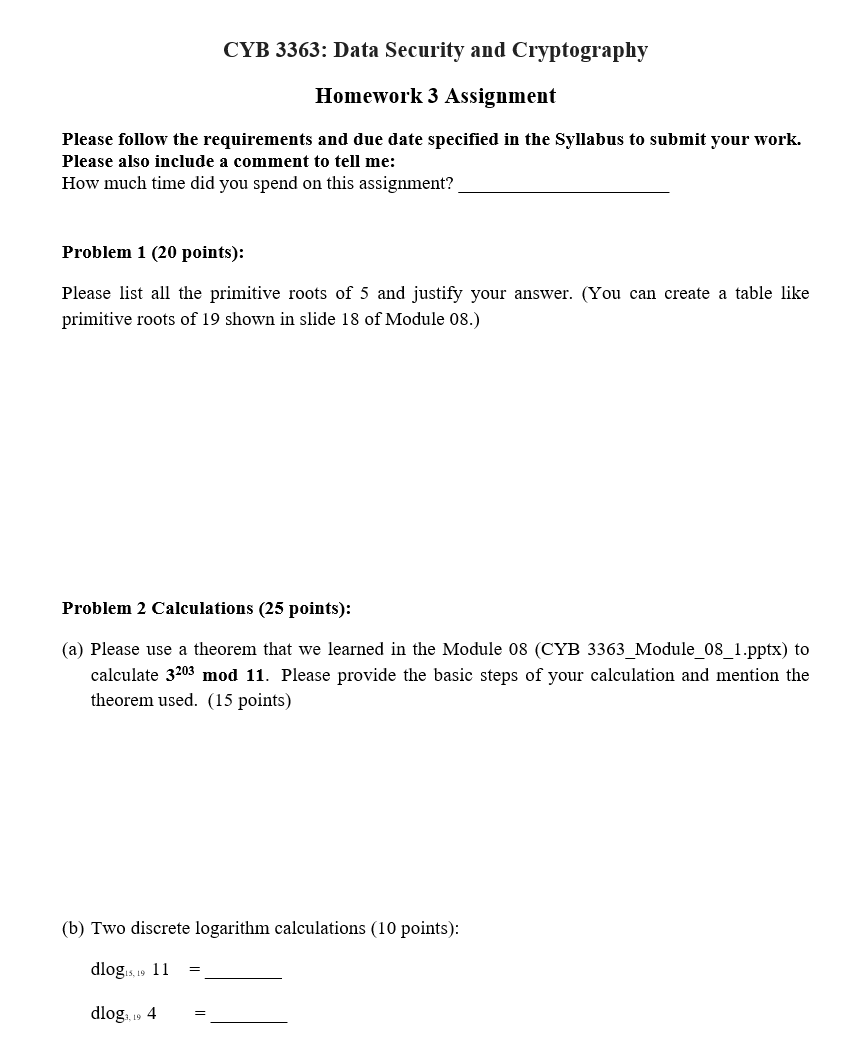 CYB 3 3 6 3 : Data Security and Cryptography